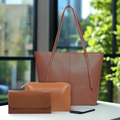 Nova Tote Brown 3 Piece Bag