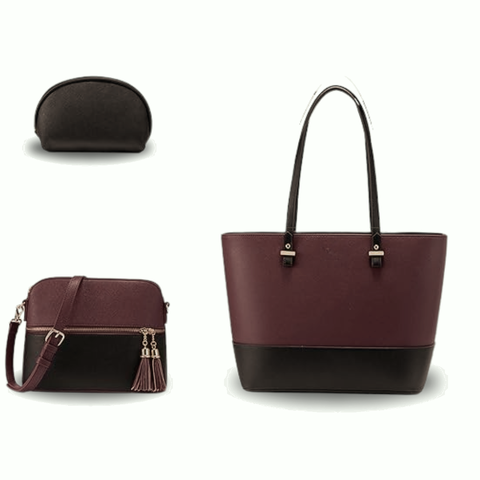GRACE TOTE Bag 3pc BROWN / BLACK