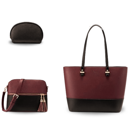 GRACE TOTE Bag 3pc MAROON / BLACK