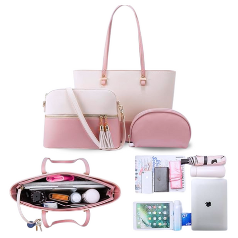 GRACE TOTE Bag 3pc WHITE / PINK